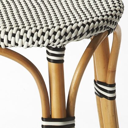 24" Black and White and Natural Heavy Duty Plastic and Rattan Backless Counter Height Bar Chair