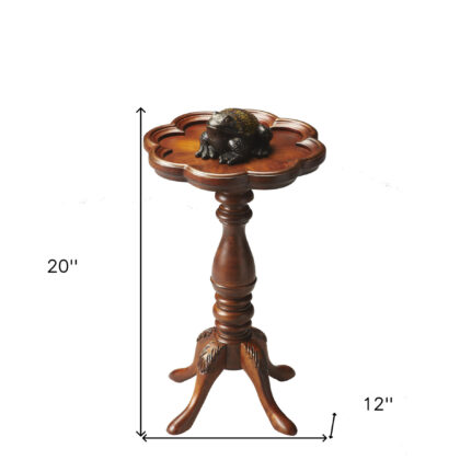 20" Medium Brown And Olive Ash Wood Floral Top End Table