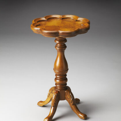 20" Medium Brown And Olive Ash Wood Floral Top End Table