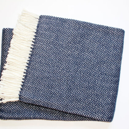 Navy Blue and White Dreamy Soft Herringbone Throw Blanket