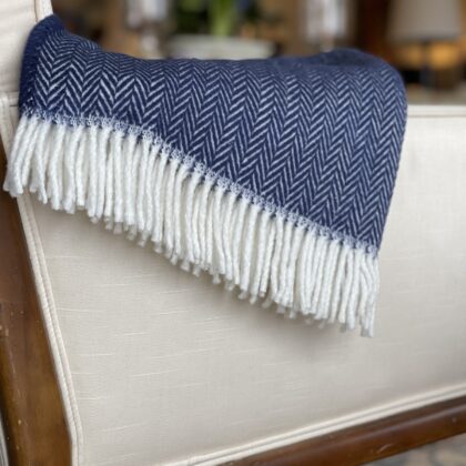 Navy Blue and White Dreamy Soft Herringbone Throw Blanket