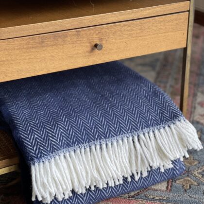 Navy Blue and White Dreamy Soft Herringbone Throw Blanket