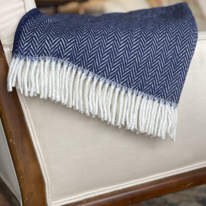 Navy Blue and White Dreamy Soft Herringbone Throw Blanket
