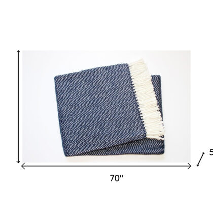 Navy Blue and White Dreamy Soft Herringbone Throw Blanket