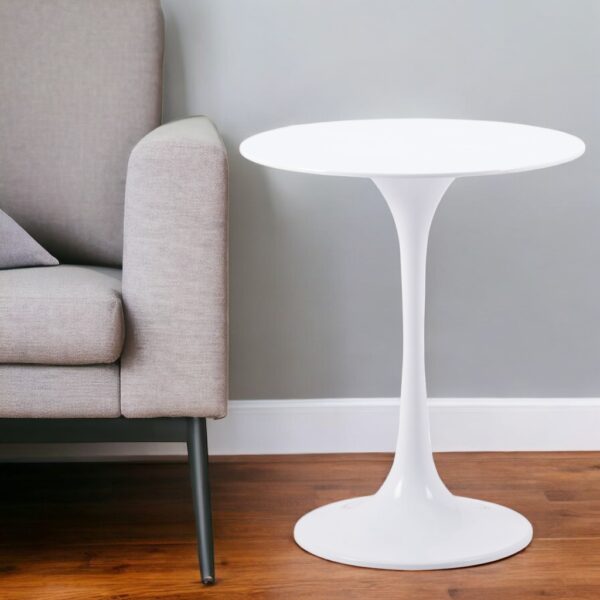 23" White Steel Round Pedestal End Table