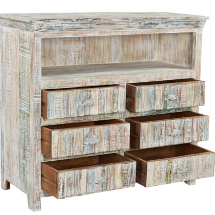 50" White Distressed Reclaimed Wood Open And Enclosed Storage Entertainment Center