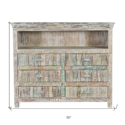 50" White Distressed Reclaimed Wood Open And Enclosed Storage Entertainment Center