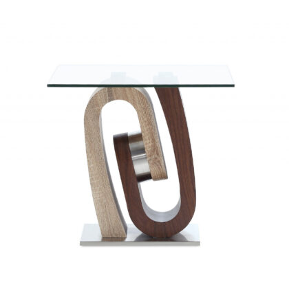 23" Walnut, Oak And Clear Glass Square End Table