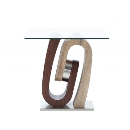 23" Walnut, Oak And Clear Glass Square End Table