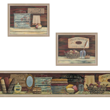 Set Of Three Country Bath 7 Brown Framed Print Bathroom Wall Art