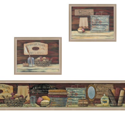 Set Of Three Country Bath 7 Brown Framed Print Bathroom Wall Art