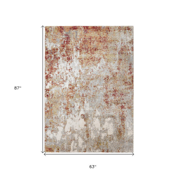 5' x 8' Gray and Red Abstract Power Loom Area Rug