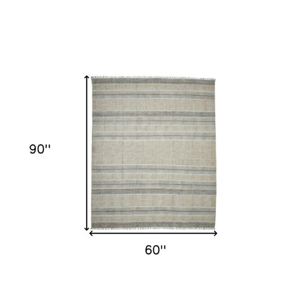 5' x 7' Brown Geometric Flatweave Handmade Distressed Area Rug With Fringe
