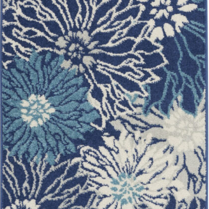 10' Navy Blue Floral Power Loom Runner Rug