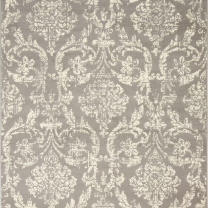 5' x 7' Gray Damask Power Loom Non Skid Area Rug