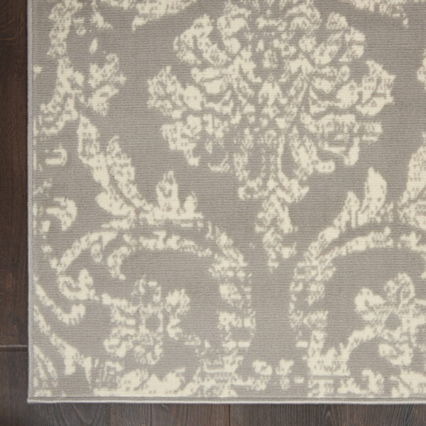 5' x 7' Gray Damask Power Loom Non Skid Area Rug