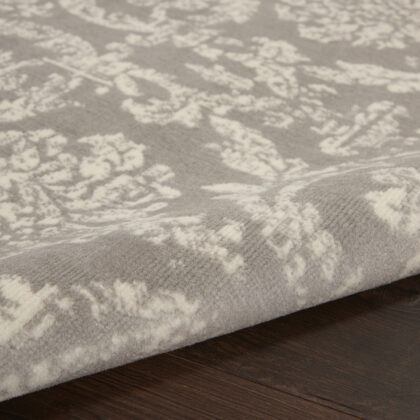 5' x 7' Gray Damask Power Loom Non Skid Area Rug