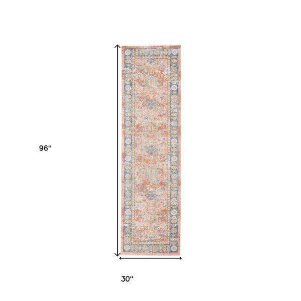 8' Coral Floral Power Loom Runner Rug