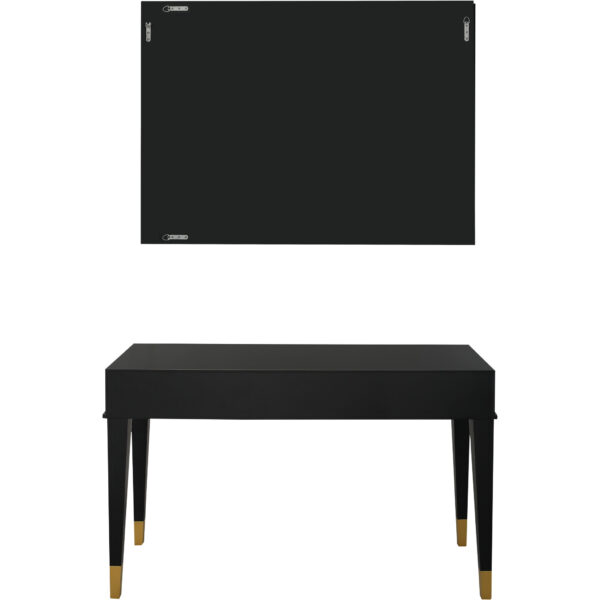 47" Black And Silver Mirrored Wood And Glass Console Table With Two Drawers