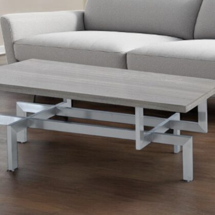 51" Gray And Silver Stainless Steel Coffee Table