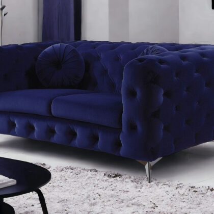 72" Blue And Silver Velvet Loveseat