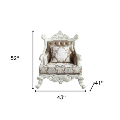 43" Tan And White Fabric Floral Wingback Chair