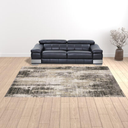 10' X 13' Gray And Ivory Abstract Power Loom Area Rug