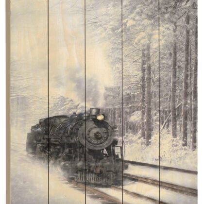 Snowy Locomotive Unframed Picket Fence Wall Art
