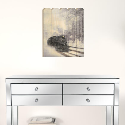 Snowy Locomotive Unframed Picket Fence Wall Art