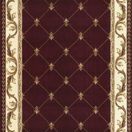 3'X5' Red Machine Woven Hand Carved Fleur De Lis Indoor Area Rug