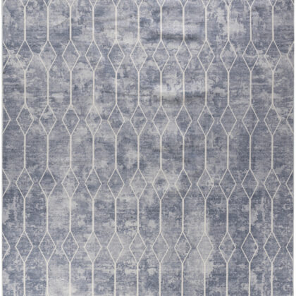 9' x 12' Blue and Beige Geometric Power Loom Washable Area Rug