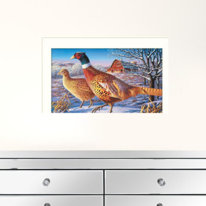 Frosty Morning Ringnecks 2 White Framed Print Wall Art