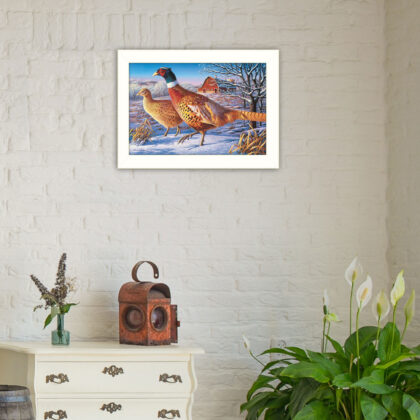 Frosty Morning Ringnecks 2 White Framed Print Wall Art