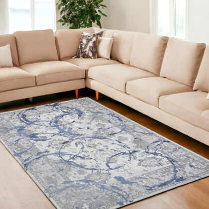 8' x 11' Navy Blue Abstract Area Rug