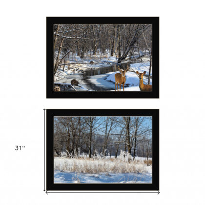 Set Of Two Great Outdoors Nature Or Winter Forest 1 Black Framed Print Wall Art