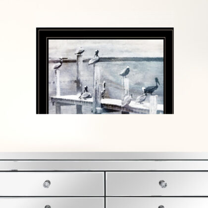 Birds On A Pier 3 Black Framed Print Wall Art