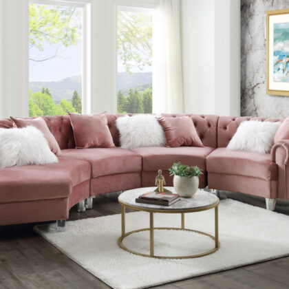 Pink Velvet Curved Four Piece Corner Sectional