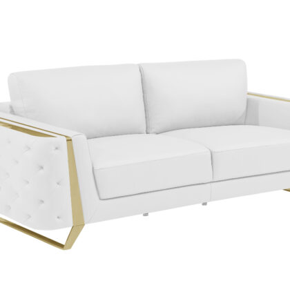 Two Piece Indoor White Italian Leather Five Person Seating Set