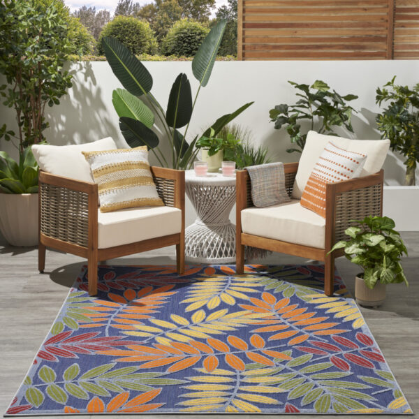 5' X 7' Orange Green and Blue Indoor Outdoor Area Rug