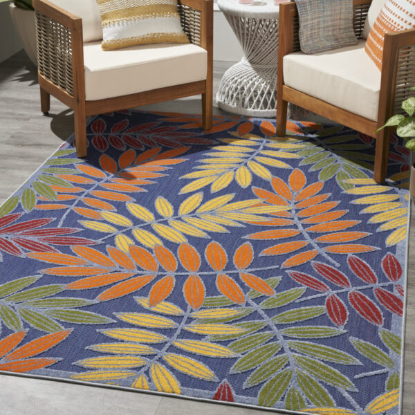 5' X 7' Orange Green and Blue Indoor Outdoor Area Rug