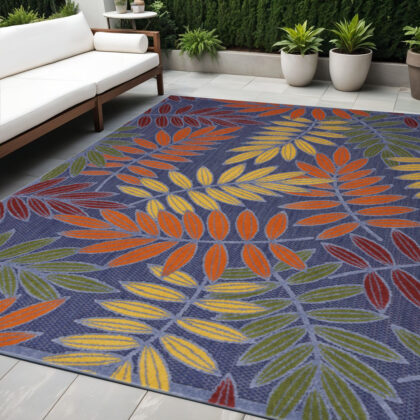5' X 7' Orange Green and Blue Indoor Outdoor Area Rug