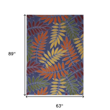 5' X 7' Orange Green and Blue Indoor Outdoor Area Rug
