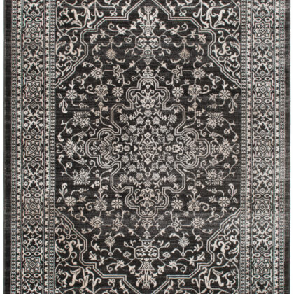 5' x 8' Black and Ivory Oriental Distressed Area Rug