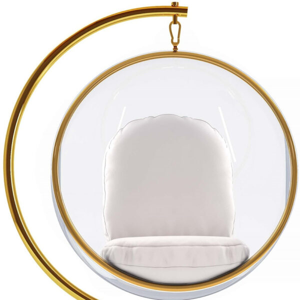 42" White and Gold Faux Leather Balloon Chair
