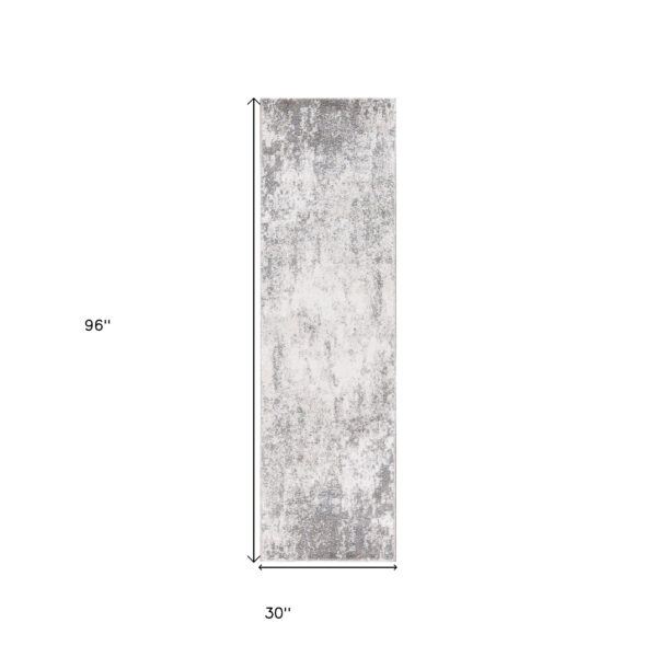 8' Gray and Beige Abstract Power Loom Runner Rug