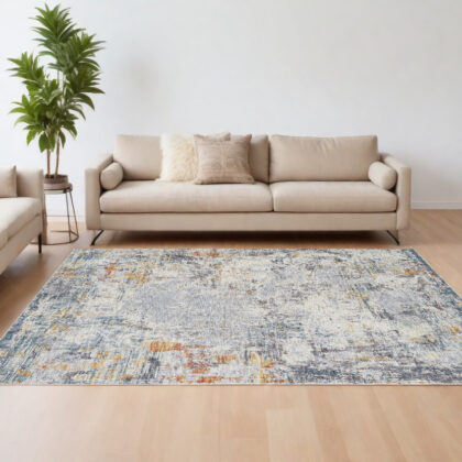 8' x 10' Gray and Ivory Abstract Area Rug