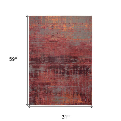 3' X 5' Red and Gray Abstract Non Skid Area Rug