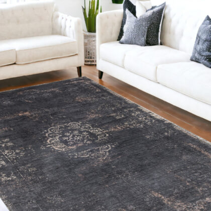6' X 8' Gray and Black Medallion Non Skid Area Rug