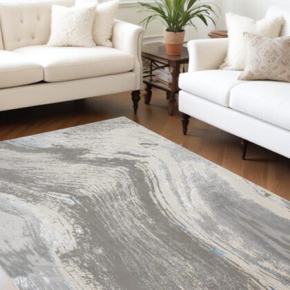 8' x 11' Blue and Gray Abstract Power Loom Area Rug