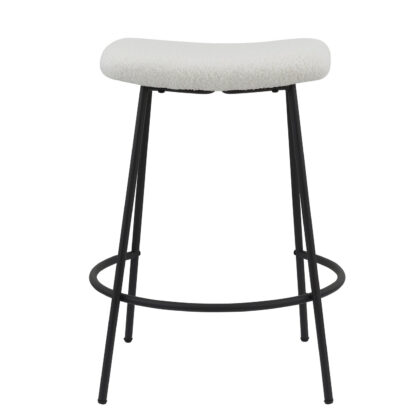Set of Two 26" White and Black Fabric and Metal Backless Counter Height Bar Chairs